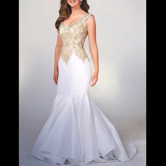White & Gold Mermaid Dress - Picture 1 of 5